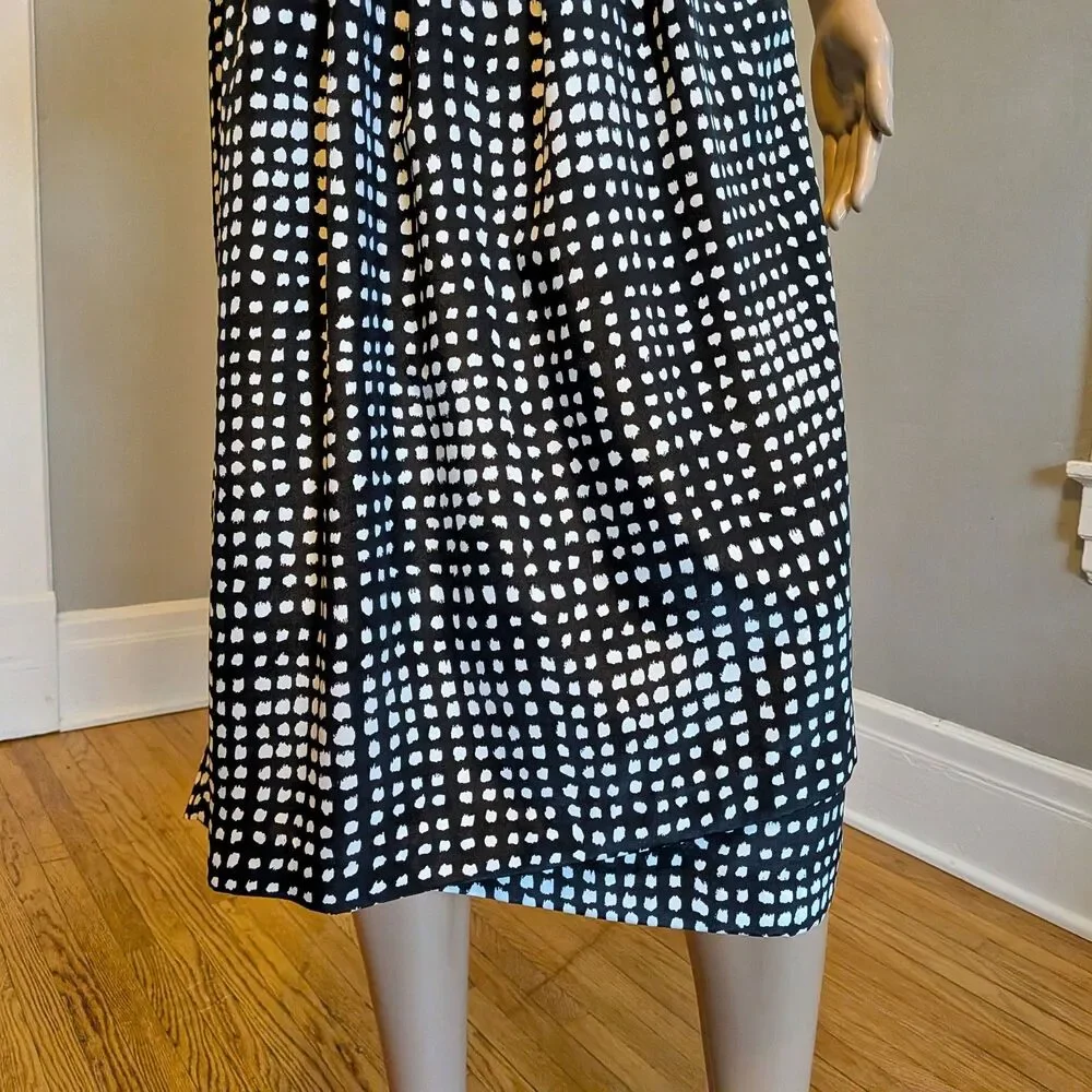 Vintage 80s Leslie Fay Polka Dot Midi Dress, Belted Black, Corpcore Office 14